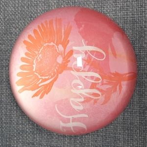 Glass Paperweight Flower Happy Round Writing Desk Accessory Writer Teacher Gift